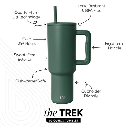 Simple Modern 40 fl oz Insulated Stainless Steel Trek Tumbler with Straw Lid | Forest